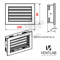 Конвекционная решётка VENTLAB V-MODEL 220x95 белого цвета, неподвижные жалюзи