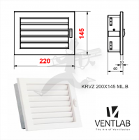 Конвекционная решётка VENTLAB V-MODEL 200x145 белого цвета, регулируемые жалюзи
