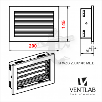 Конвекционная решётка VENTLAB V-MODEL 200x145 белого цвета, неподвижные жалюзи