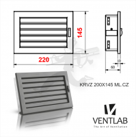 Конвекционная решётка VENTLAB V-MODEL 200x145 чёрного цвета, регулируемые жалюзи