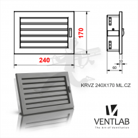Конвекционная решётка VENTLAB V-MODEL 240x170 чёрного цвета, регулируемые жалюзи