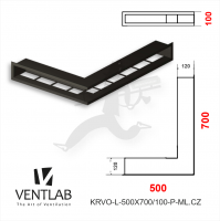 Конвекционная решётка VENTLAB V-OPEN-L 500x700x100 чёрного цвета, открытая, угловая, правая сторона