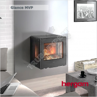 Hergom Glance MVP дровяная, чугунная отопительная печь-камин, настенная модель, верхнее подключение