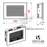 Конвекционная решётка VENTLAB V-MODEL 220x95 белого цвета, сетка