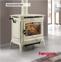 Hergom MANCHESTER дровяная, чугунная отопительная печь-камин, эмалирована в кремовый цвет