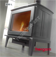Hergom E-30 L дровяная, чугунная отопительная печь-камин, окрашена в черный цвет, верхнее подключение
